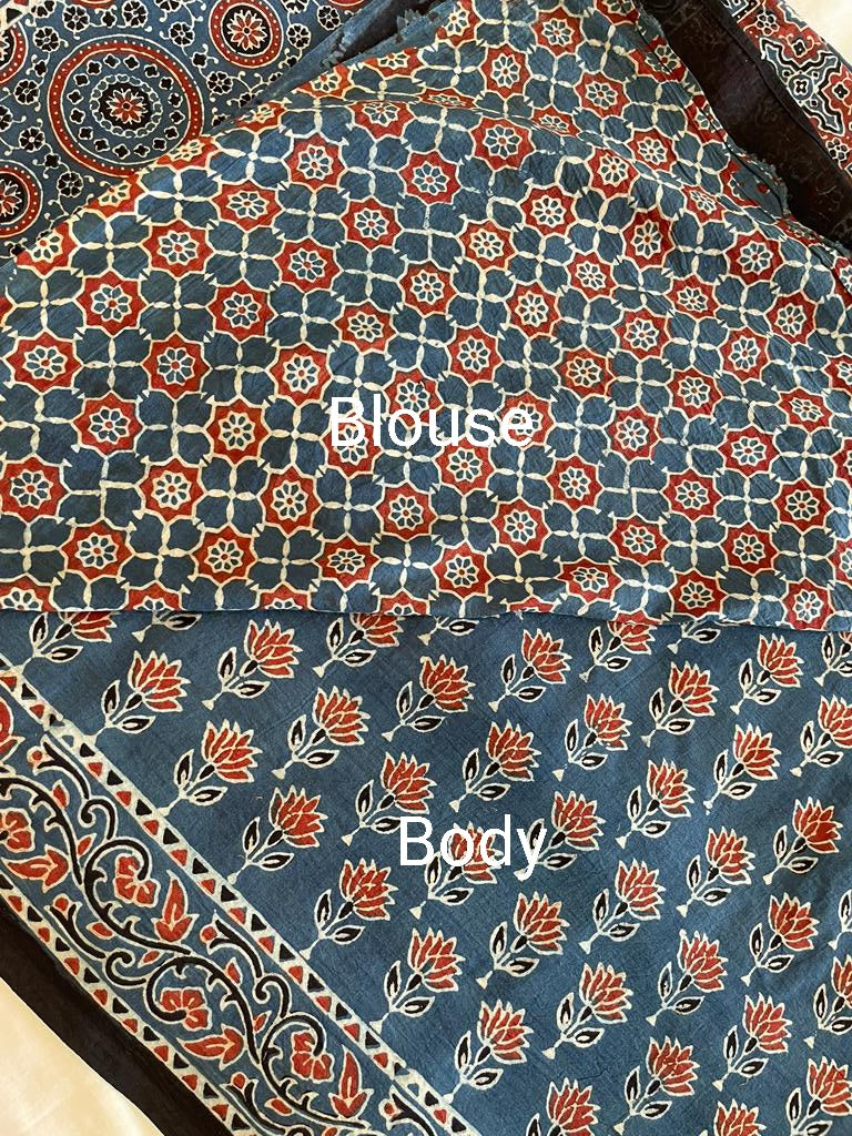 Ajrakh Hand Block Pure Cotton Saree