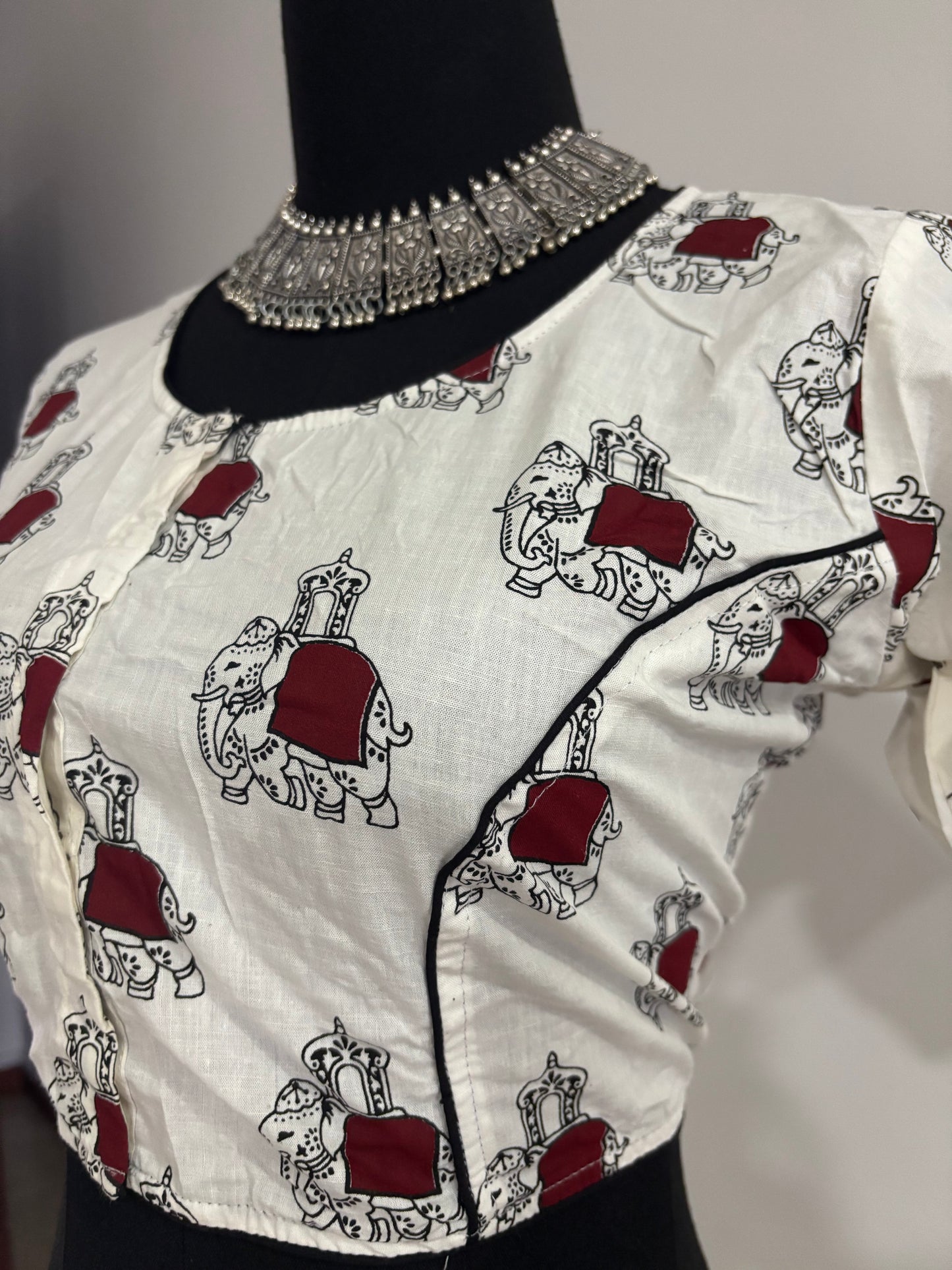 Readymade Cotton Saree Blouse - Ajrakh Print
