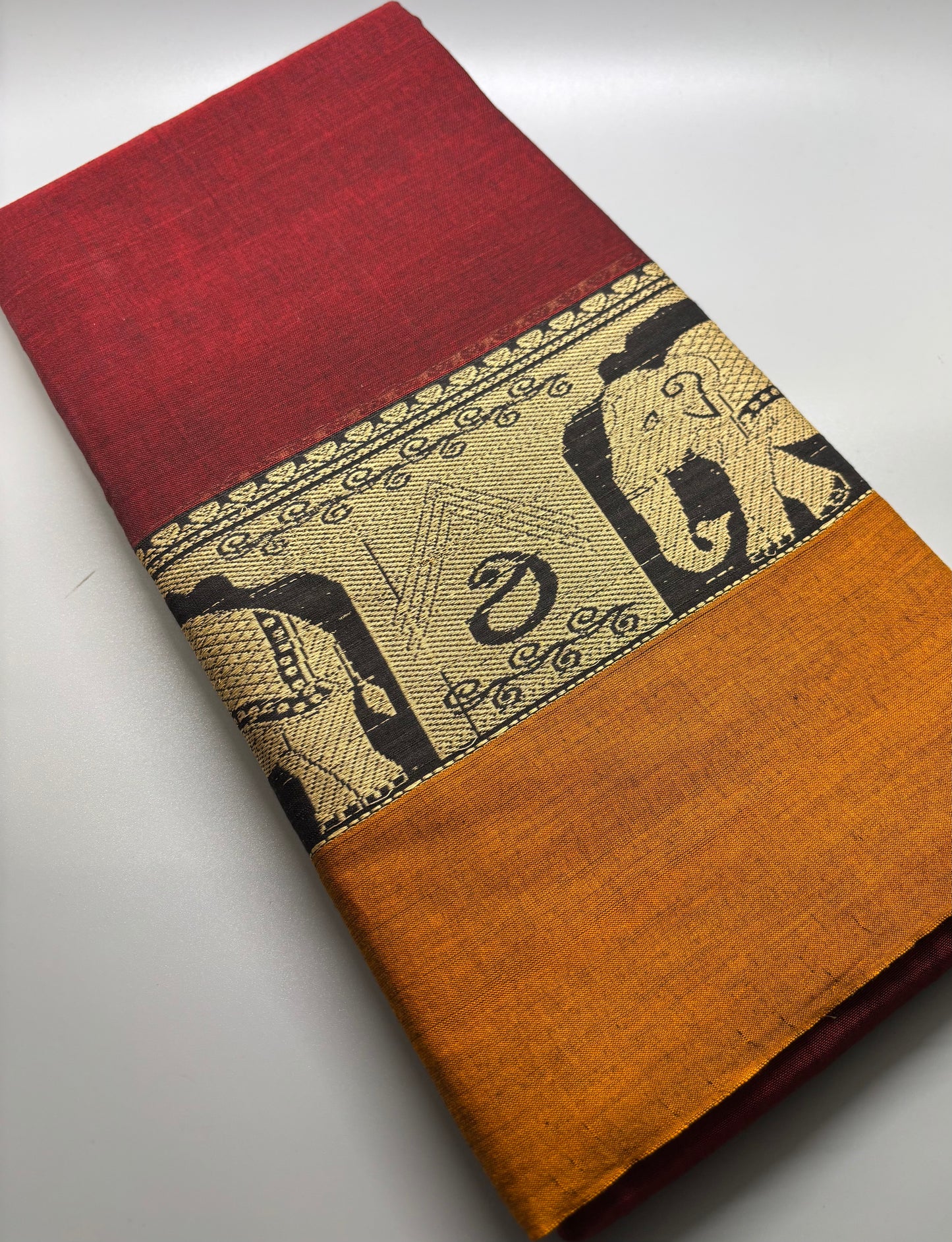 Narayanpet Cotton - Elephant Motif Border