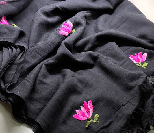 Bengal Mul Cotton - Lotus Embroidery