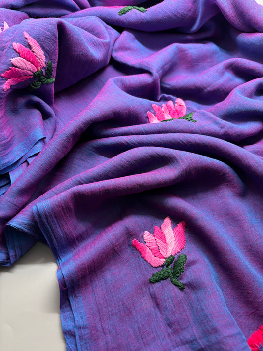 Bengal Mul Cotton - Lotus Embroidery