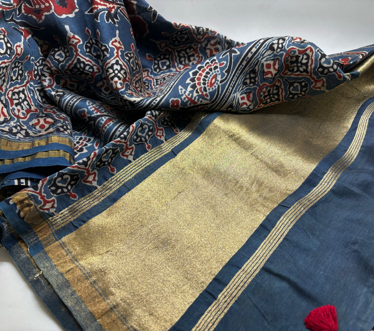 Ajrakh Hand Block Stoles - Chanderi Silk