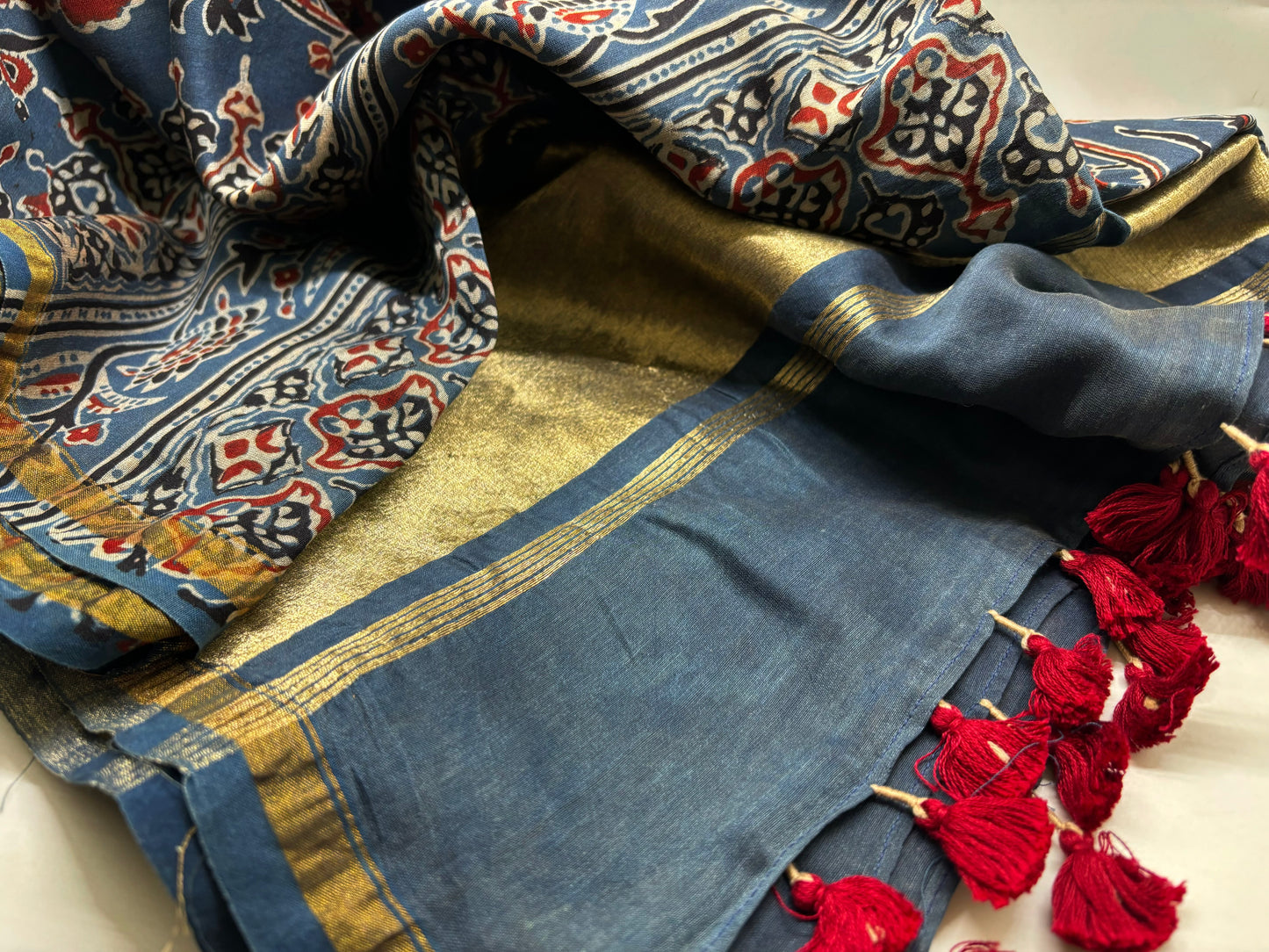 Ajrakh Hand Block Stoles - Chanderi Silk