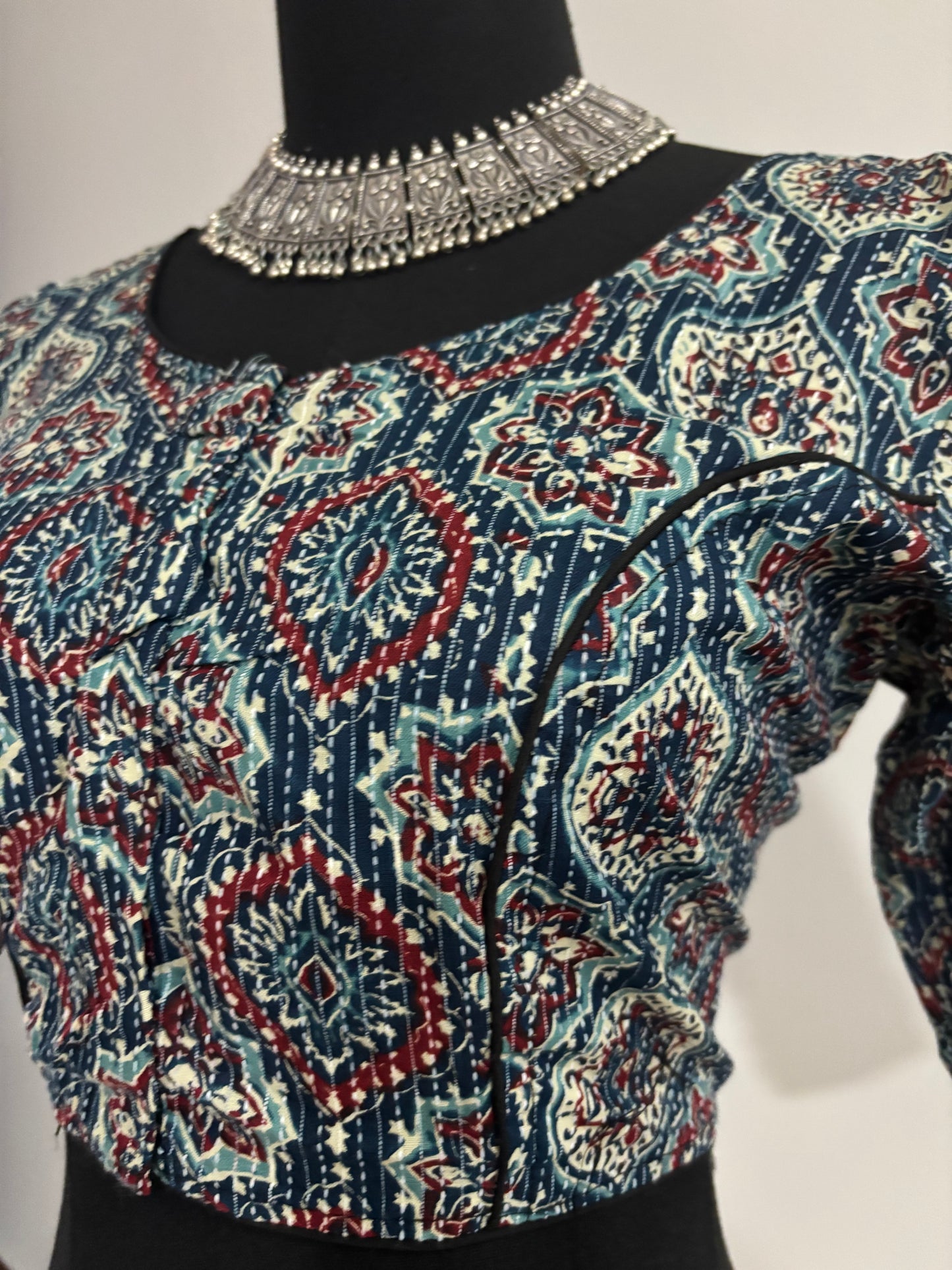 Readymade Cotton Saree Blouse - Ajrakh Print