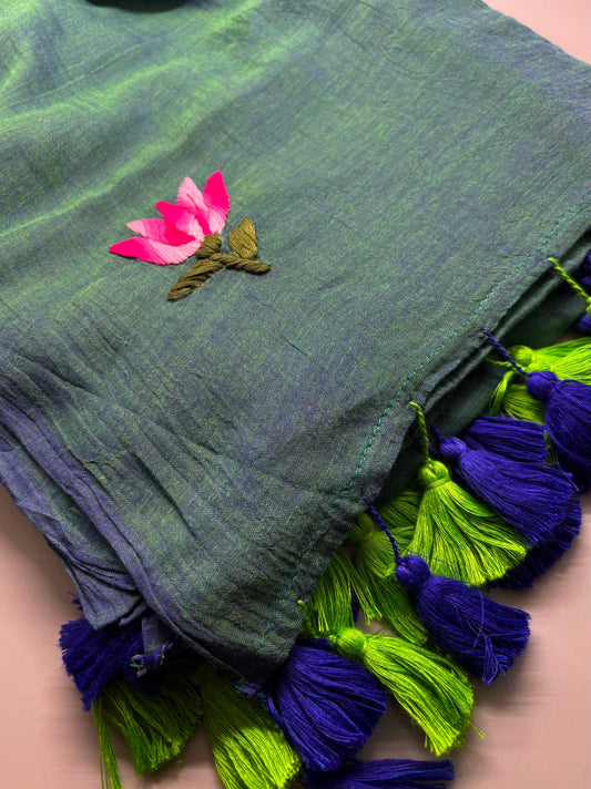 Bengal Mul Cotton - Lotus Embroidery