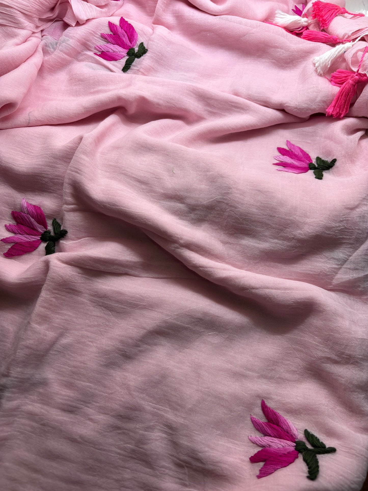 Bengal Mul Cotton - Lotus Embroidery