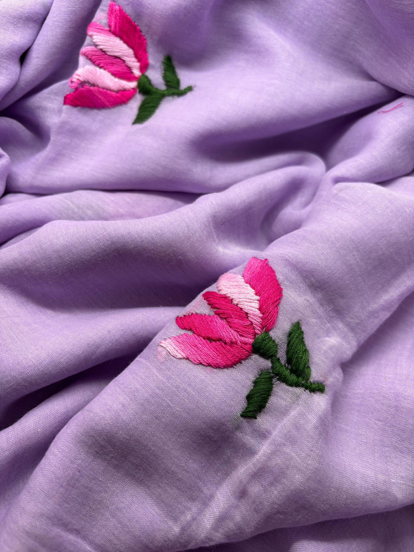 Bengal Mul Cotton - Lotus Embroidery