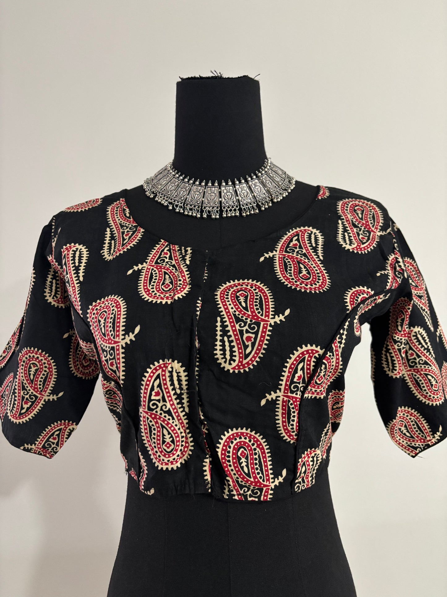 Readymade Cotton Saree Blouse - Ajrakh Print