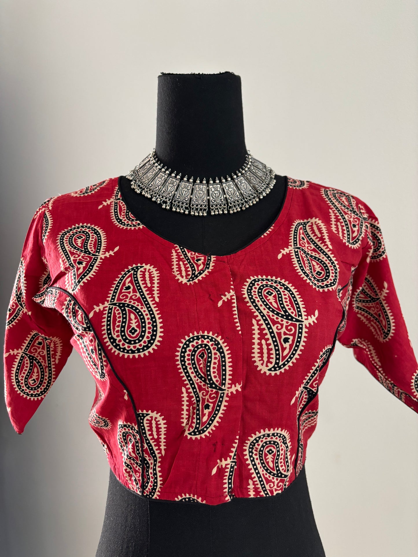 Readymade Cotton Saree Blouse - Ajrakh Print
