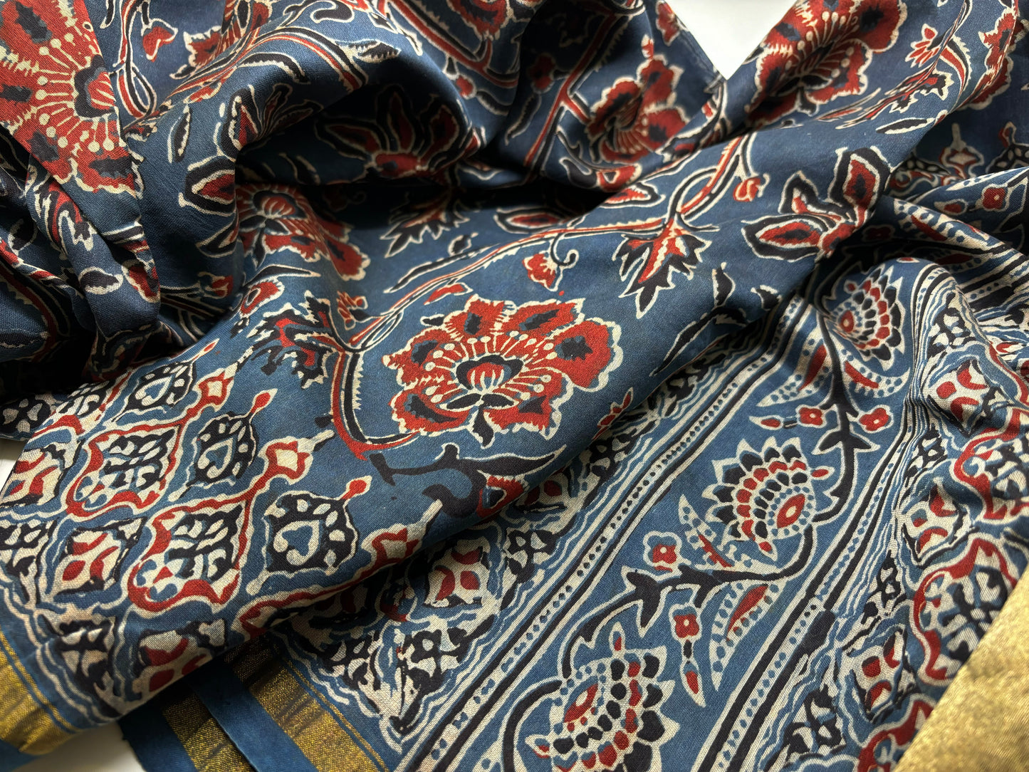 Ajrakh Hand Block Stoles - Chanderi Silk