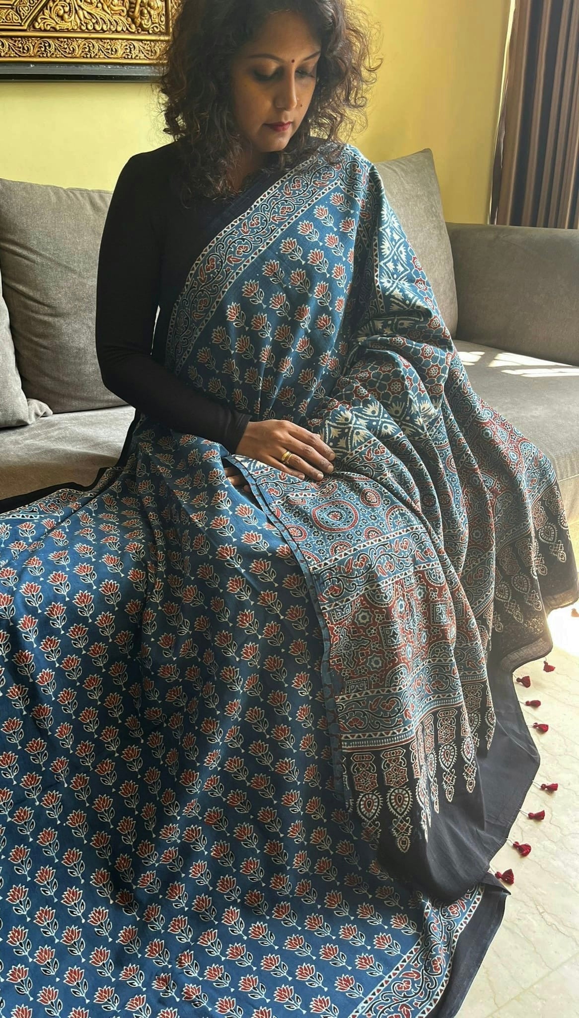 Ajrakh Hand Block Pure Cotton Saree