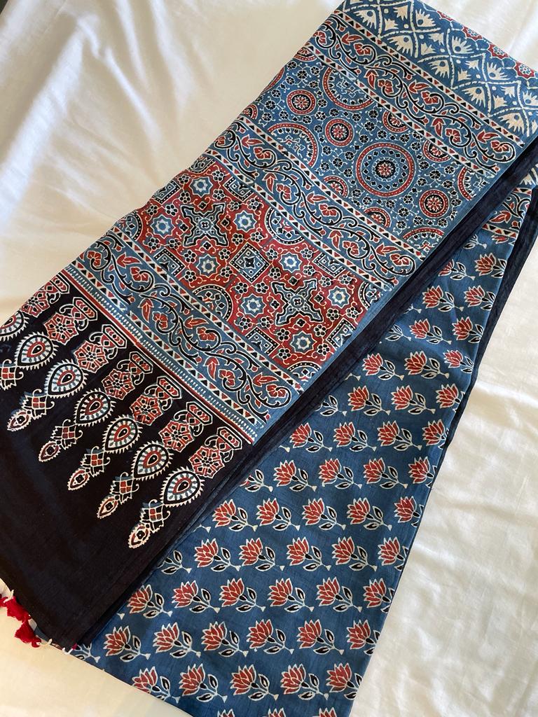 Ajrakh Hand Block Pure Cotton Saree