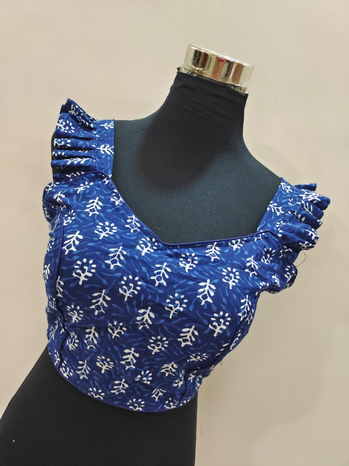 Readymade Cotton Saree Blouse - Ajrakh Print