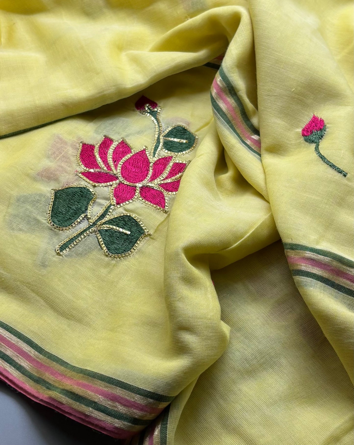 Bengal Mul Cotton - Lotus Embroidery