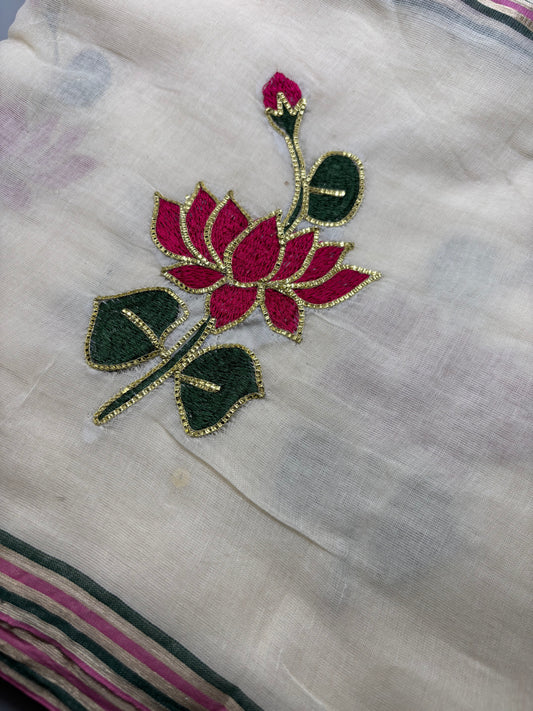 Bengal Mul Cotton - Lotus Embroidery