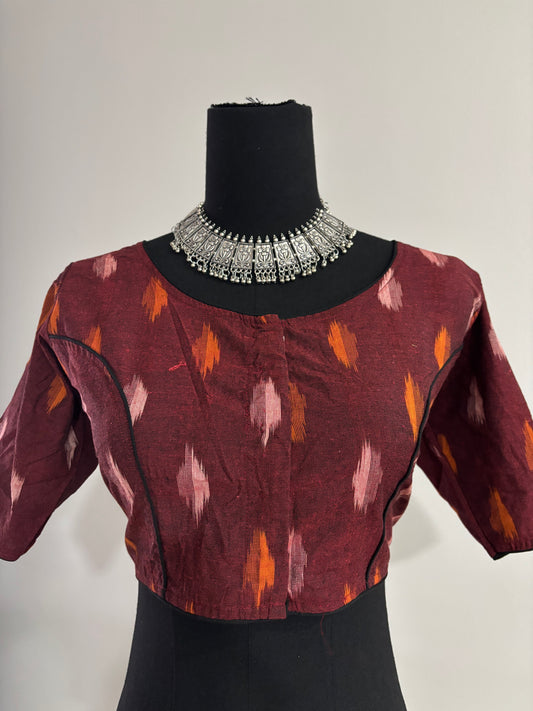 Readymade Cotton Saree Blouse - Ikat Print