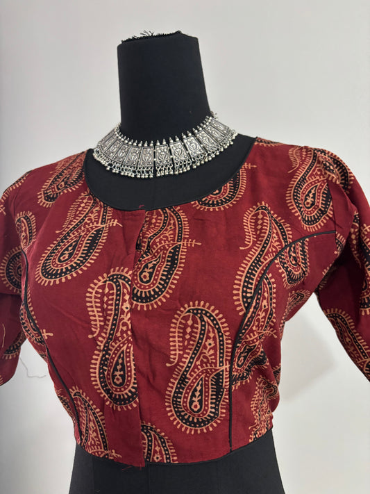 Readymade Cotton Saree Blouse - Ajrakh Print