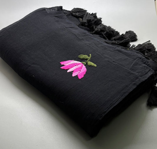 Bengal Mul Cotton - Lotus Embroidery