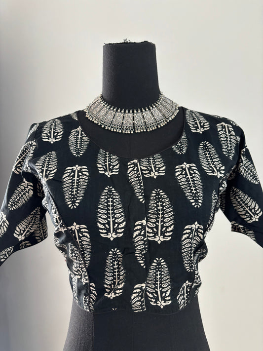 Readymade Cotton Saree Blouse - Ajrakh Print