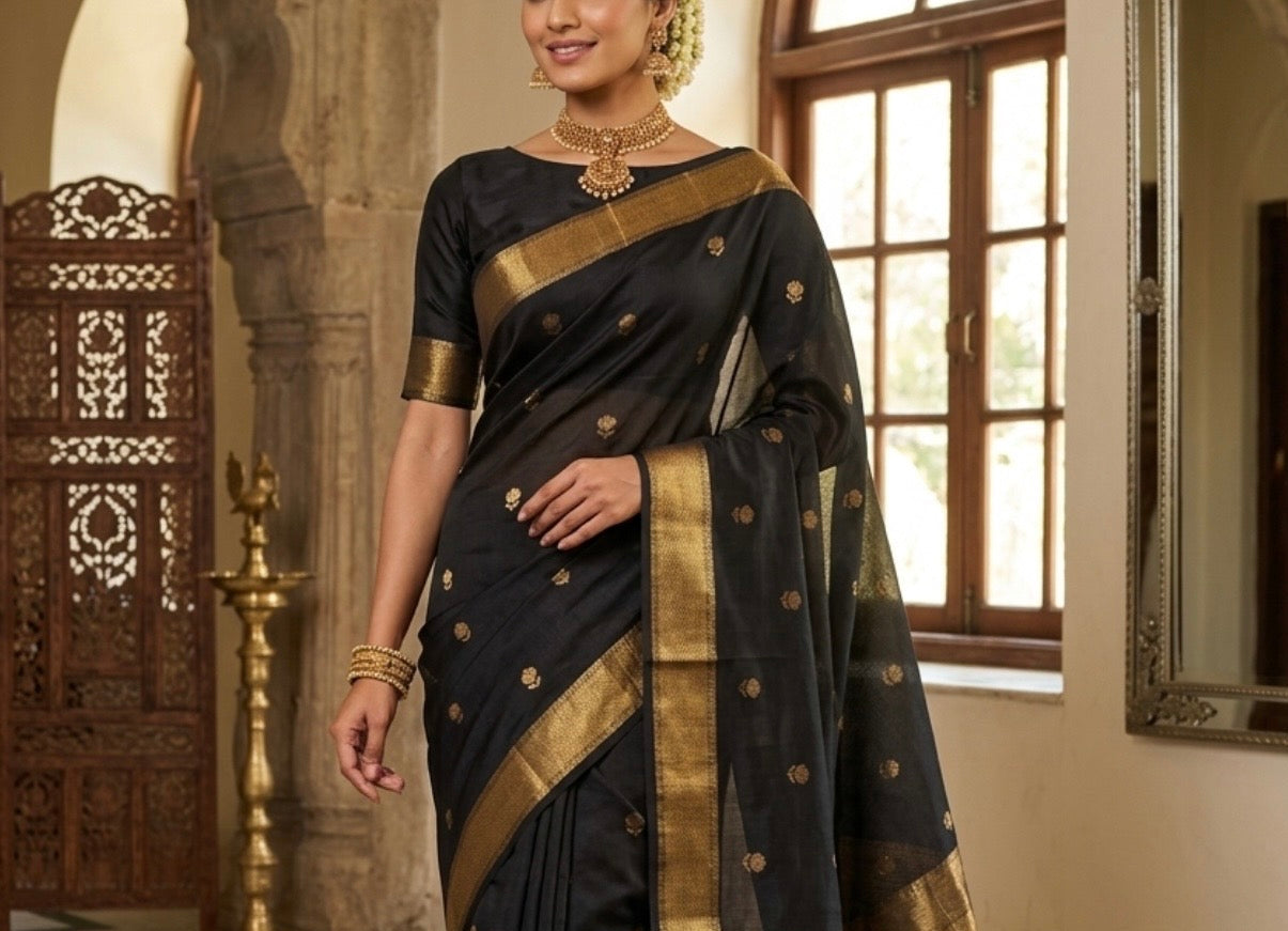 Maheshwari Silk Cotton - Lotus Motif