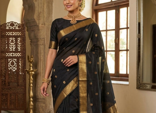 Maheshwari Silk Cotton - Lotus Motif