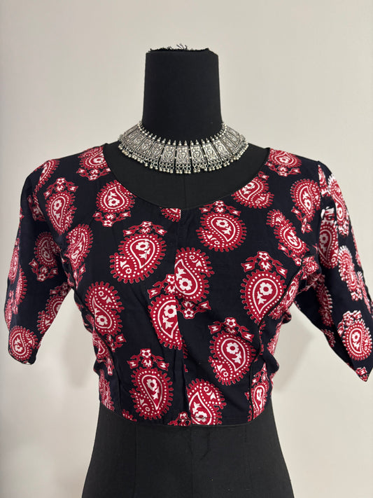 Readymade Cotton Saree Blouse - Ajrakh Print