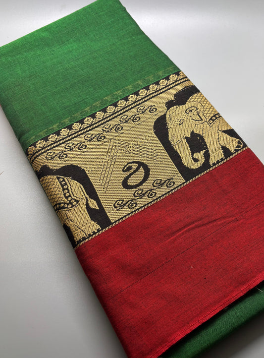 Narayanpet Cotton - Elephant Motif Border