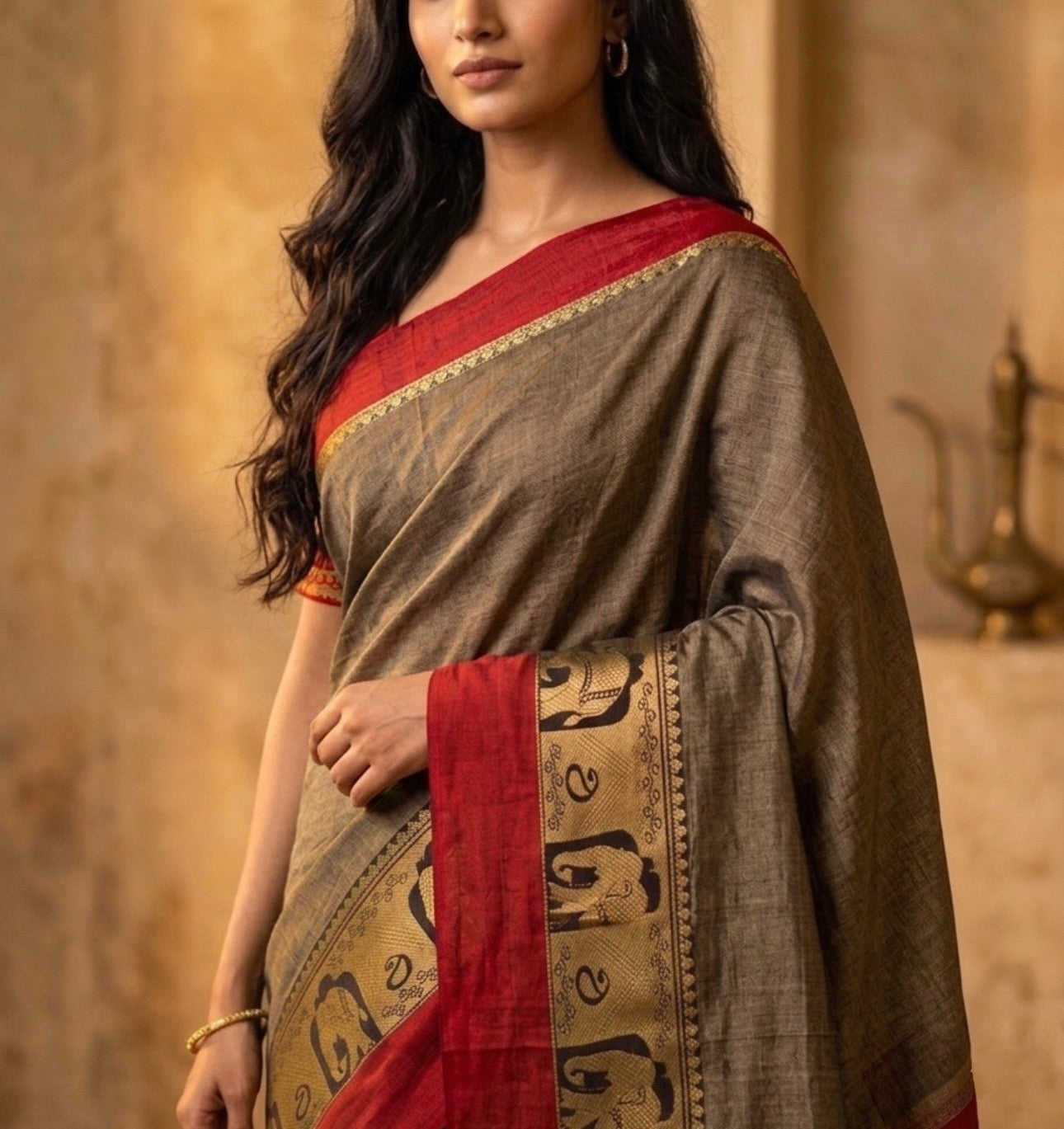 Narayanpet Cotton - Elephant Motif Border