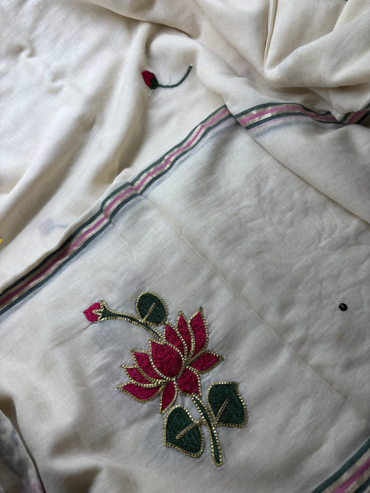 Bengal Mul Cotton - Lotus Embroidery
