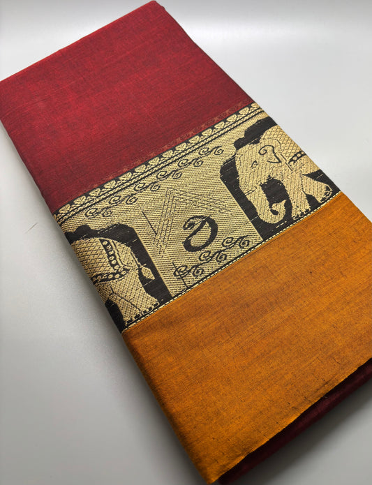 Narayanpet Cotton - Elephant Motif Border