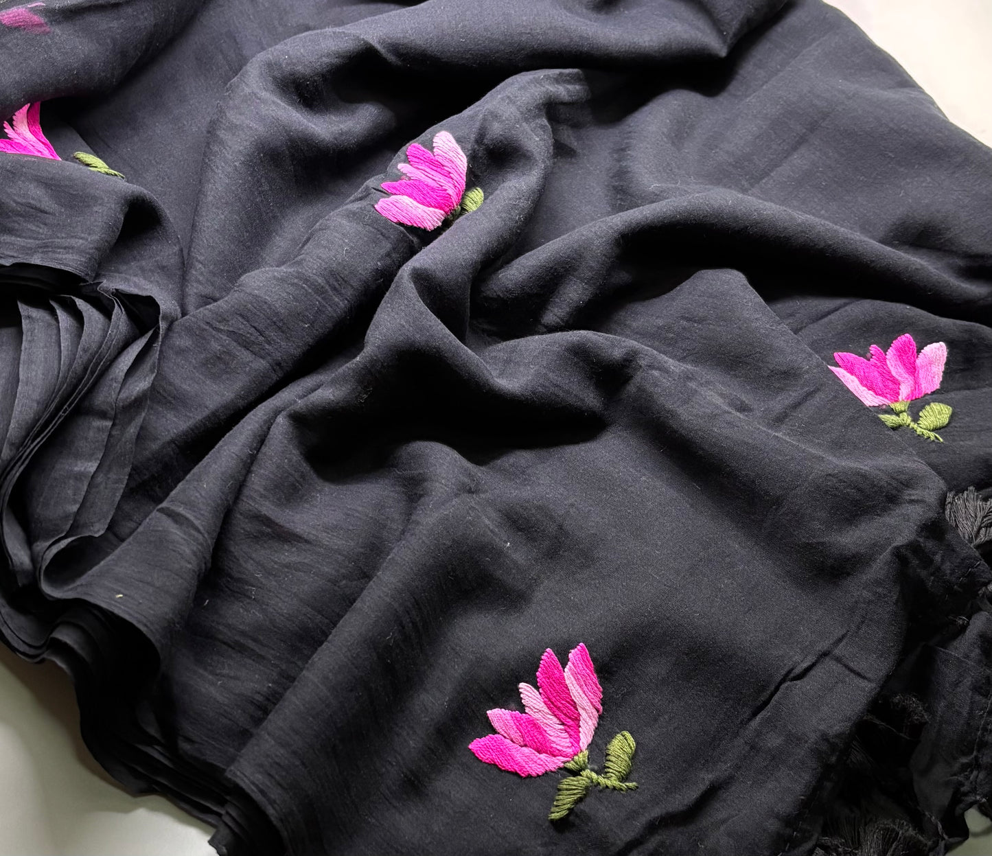 Bengal Mul Cotton - Lotus Embroidery