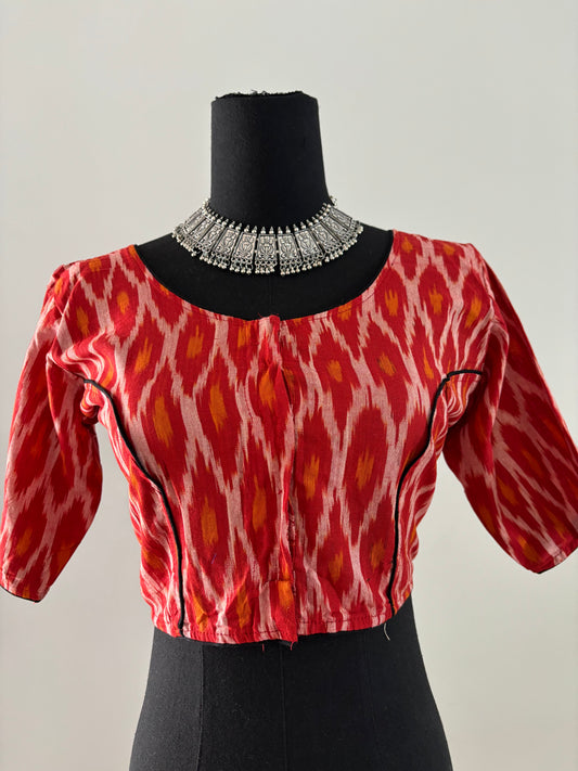 Readymade Cotton Saree Blouse - Ikat Print