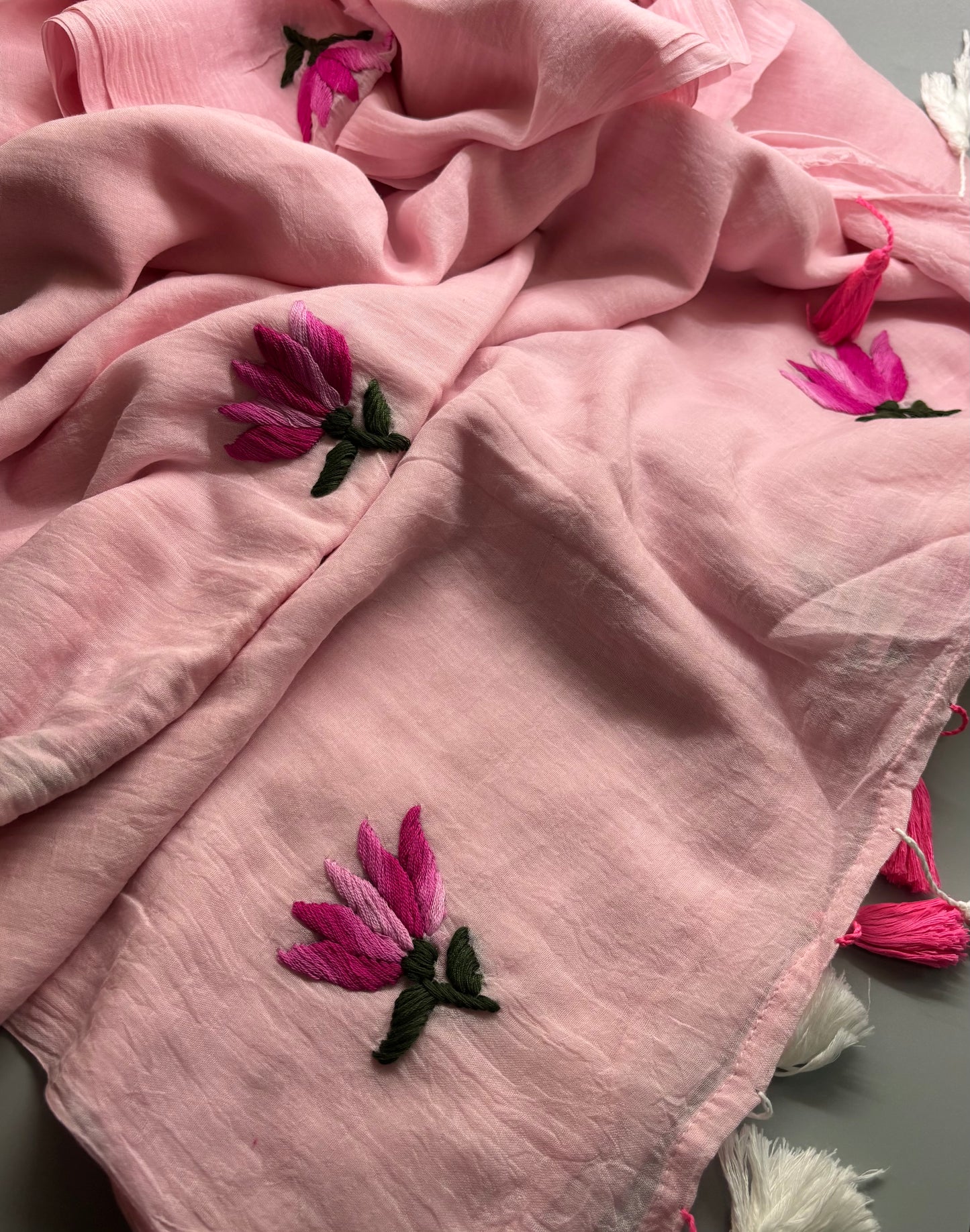 Bengal Mul Cotton - Lotus Embroidery