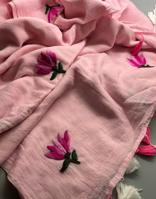 Bengal Mul Cotton - Lotus Embroidery