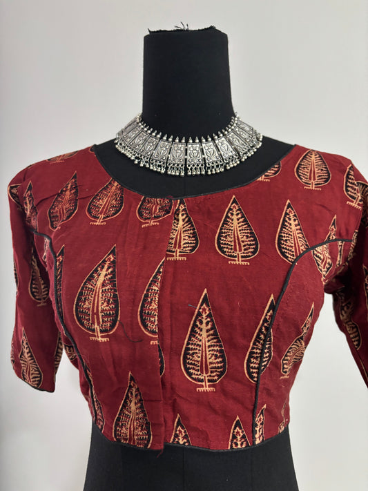 Readymade Cotton Saree Blouse - Ajrakh Print