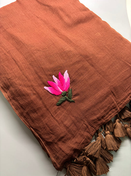 Bengal Mul Cotton - Lotus Embroidery