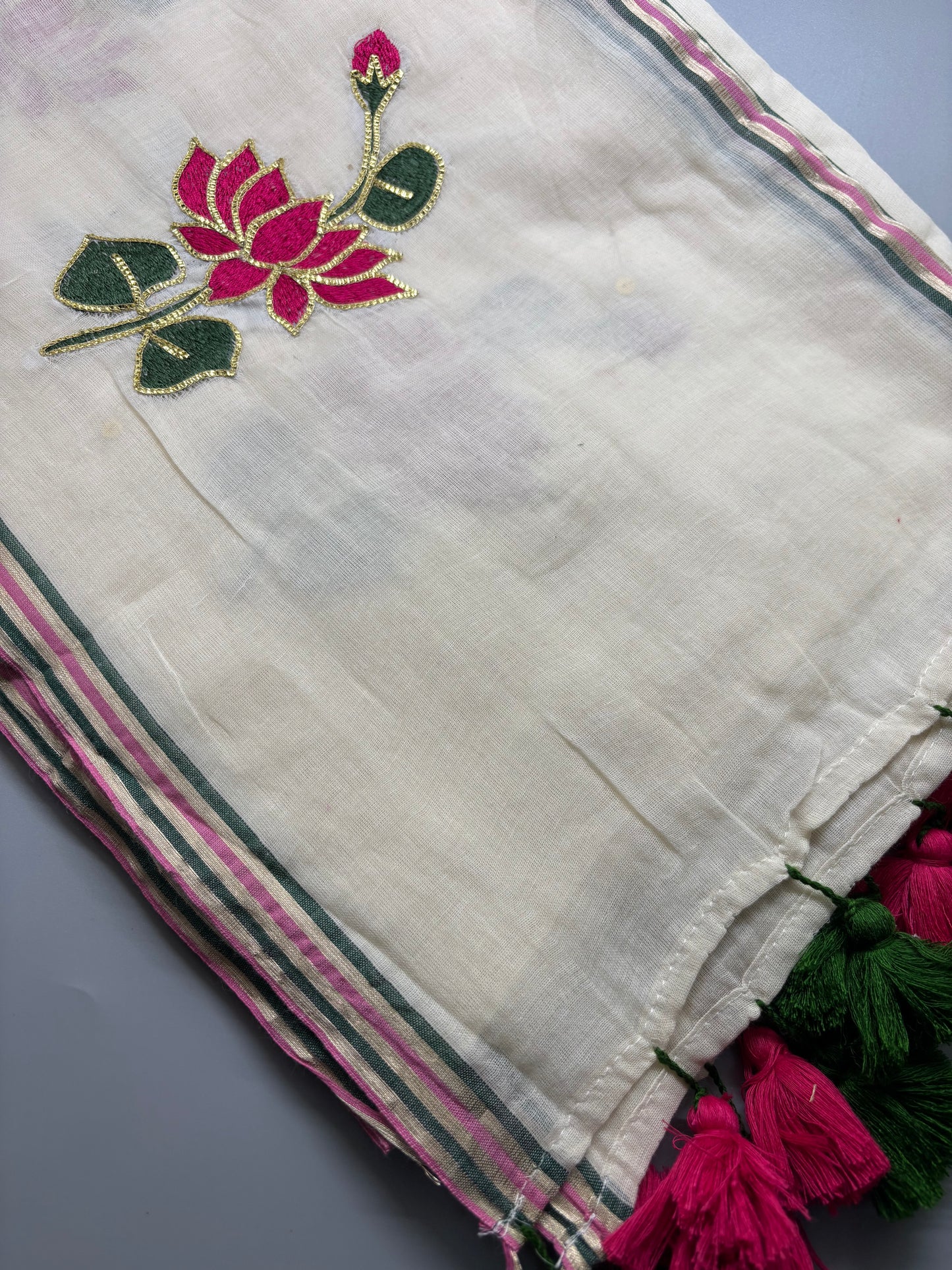 Bengal Mul Cotton - Lotus Embroidery