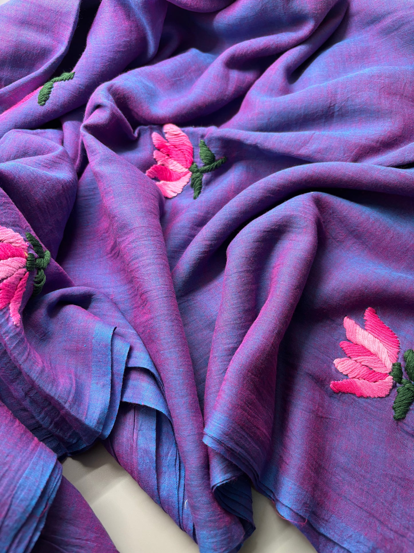 Bengal Mul Cotton - Lotus Embroidery