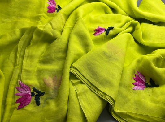 Bengal Mul Cotton - Lotus Embroidery