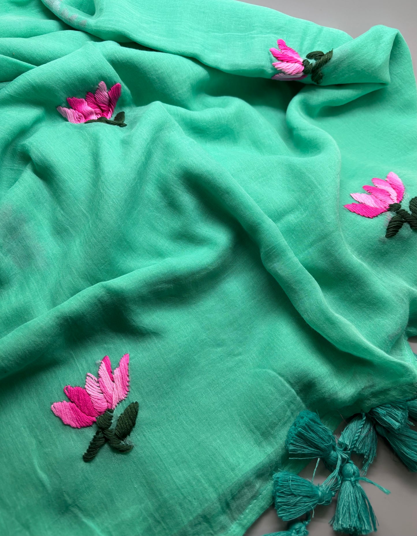Bengal Mul Cotton - Lotus Embroidery