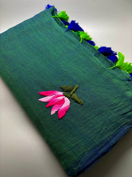 Bengal Mul Cotton - Lotus Embroidery