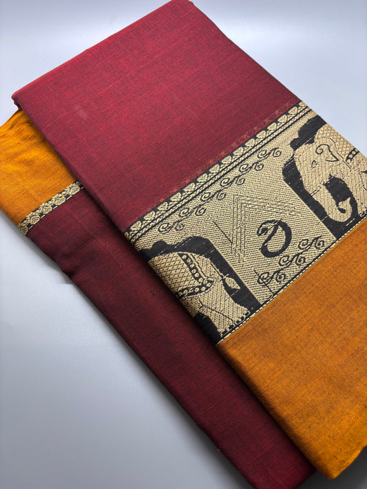 Narayanpet Cotton - Elephant Motif Border