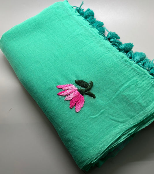 Bengal Mul Cotton - Lotus Embroidery