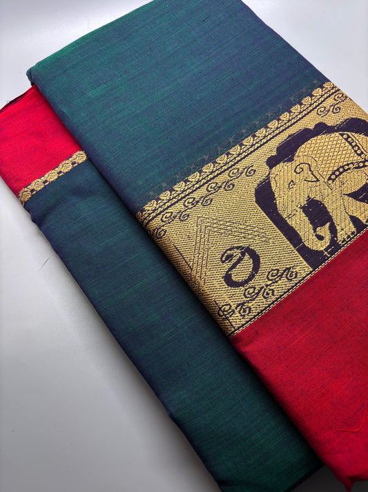 Narayanpet Cotton - Elephant Motif Border