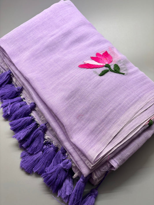 Bengal Mul Cotton - Lotus Embroidery