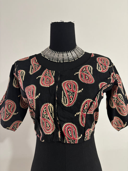 Readymade Cotton Saree Blouse - Ajrakh Print