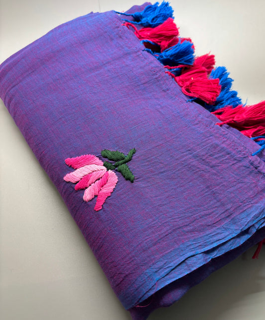 Bengal Mul Cotton - Lotus Embroidery