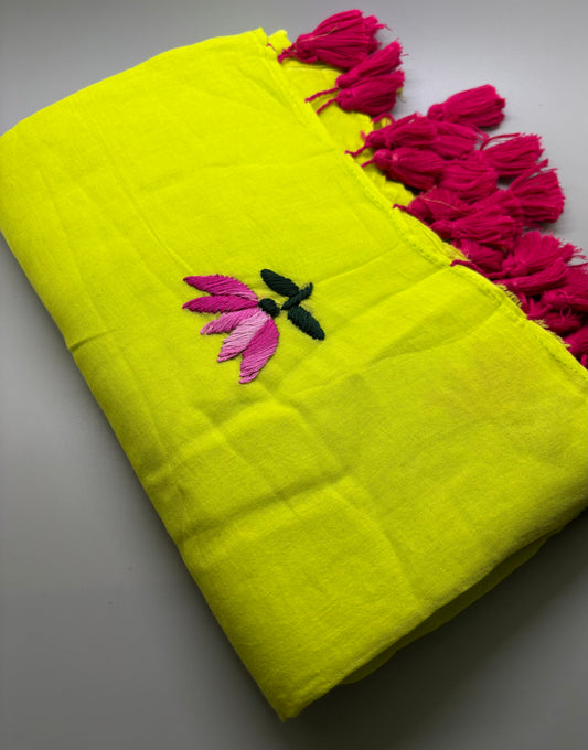 Bengal Mul Cotton - Lotus Embroidery