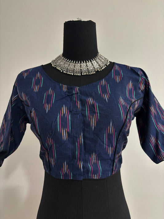 Readymade Cotton Saree Blouse - Ikat Print
