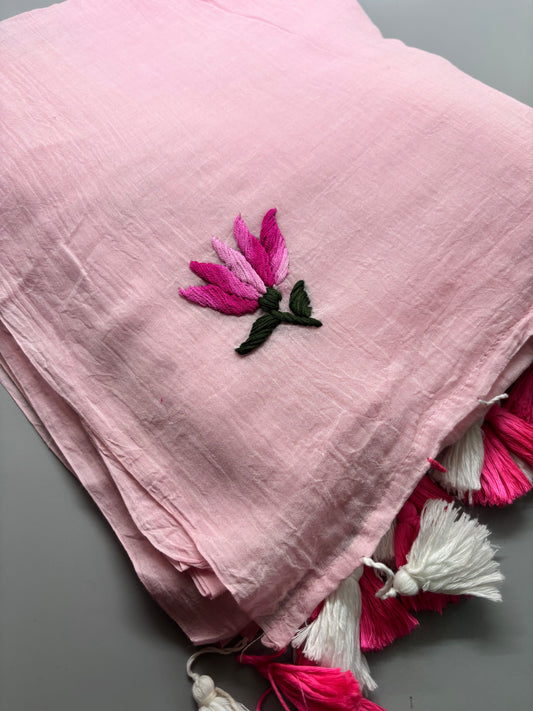 Bengal Mul Cotton - Lotus Embroidery